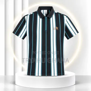 TRYAHU Premium Black, Teal & White Striped Zip Polo