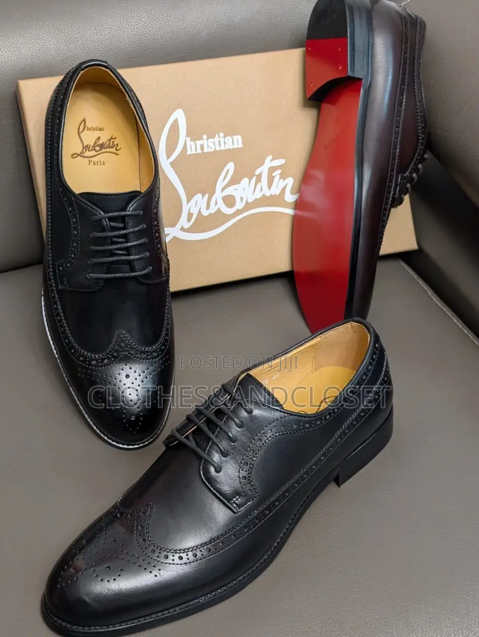 A Pair of Black Leather Wingtip Brogue Dress Shoes