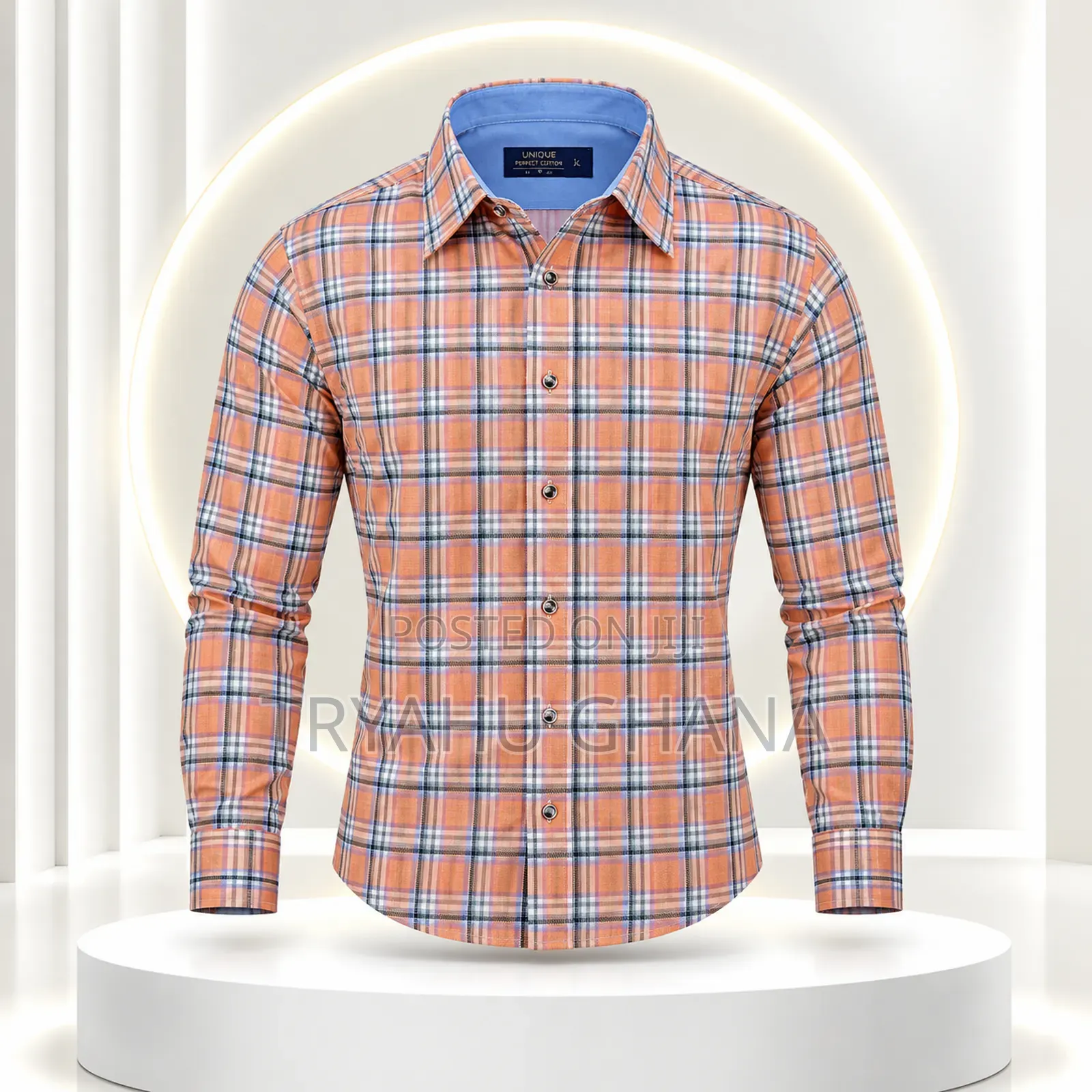 TRYAHU Premium Peach Plaid UNIQUE Long-Sleeve Office Shirt