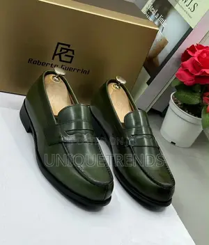 Roberto Guerrini Luxury Leather Penny Loafers – Olive Green