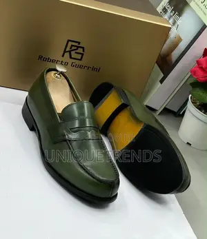 Roberto Guerrini Luxury Leather Penny Loafers – Olive Green