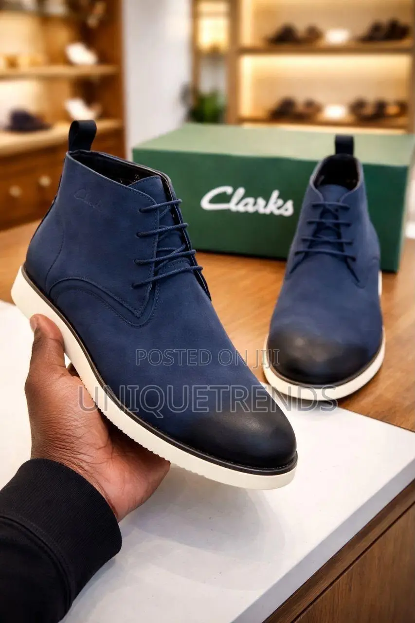 CLARKS Men's Premium Navy Blue Suede Ankle Boots – Distinct Elegance