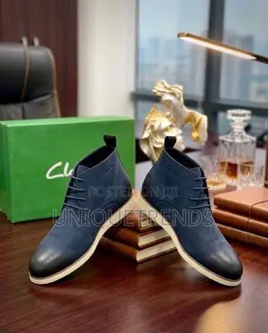 CLARKS Men's Premium Navy Blue Suede Ankle Boots – Distinct Elegance