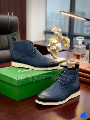 CLARKS Men's Premium Navy Blue Suede Ankle Boots – Distinct Elegance