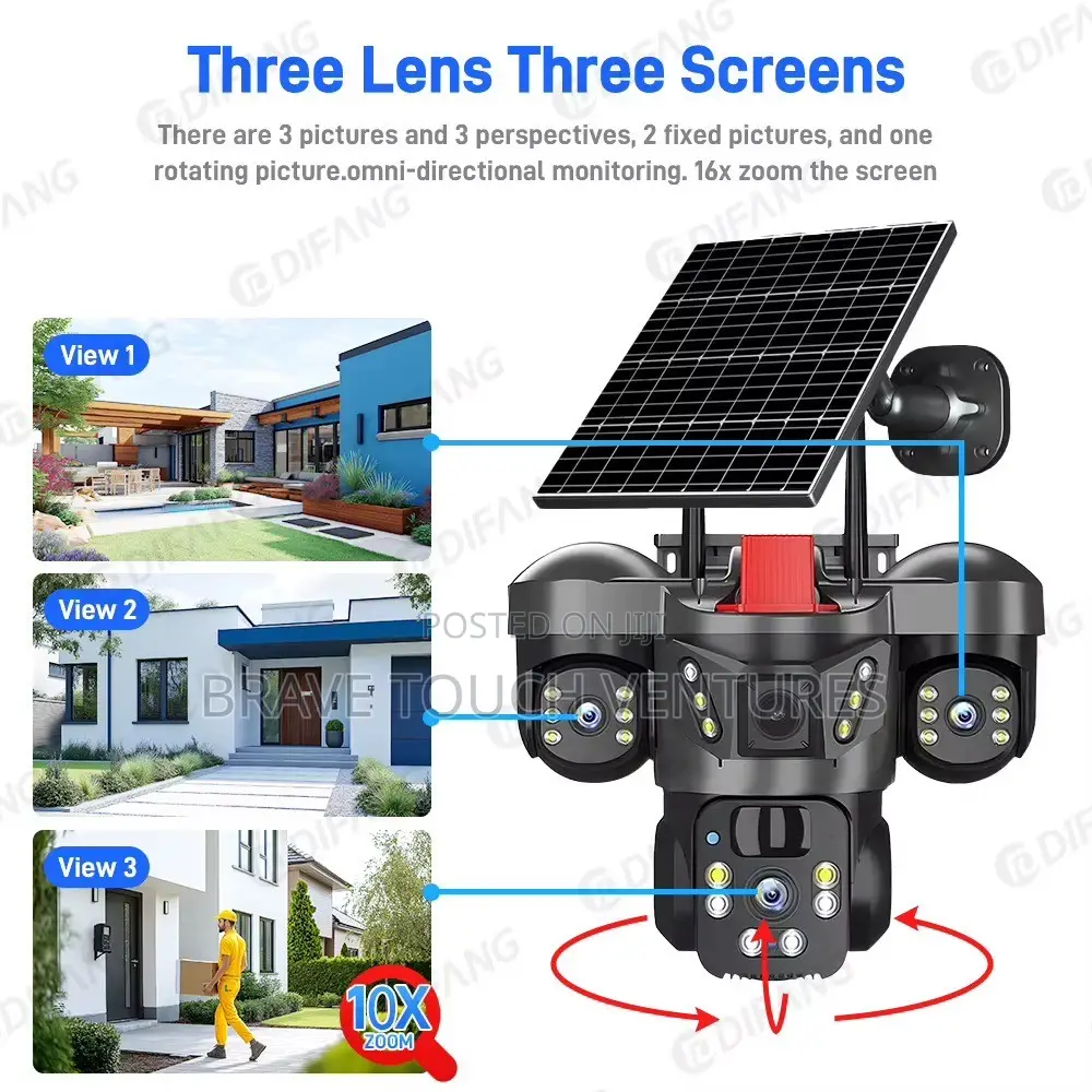 Solar 3 Lens CCTV Security Camera 4G Data Wifi Video Survelliance