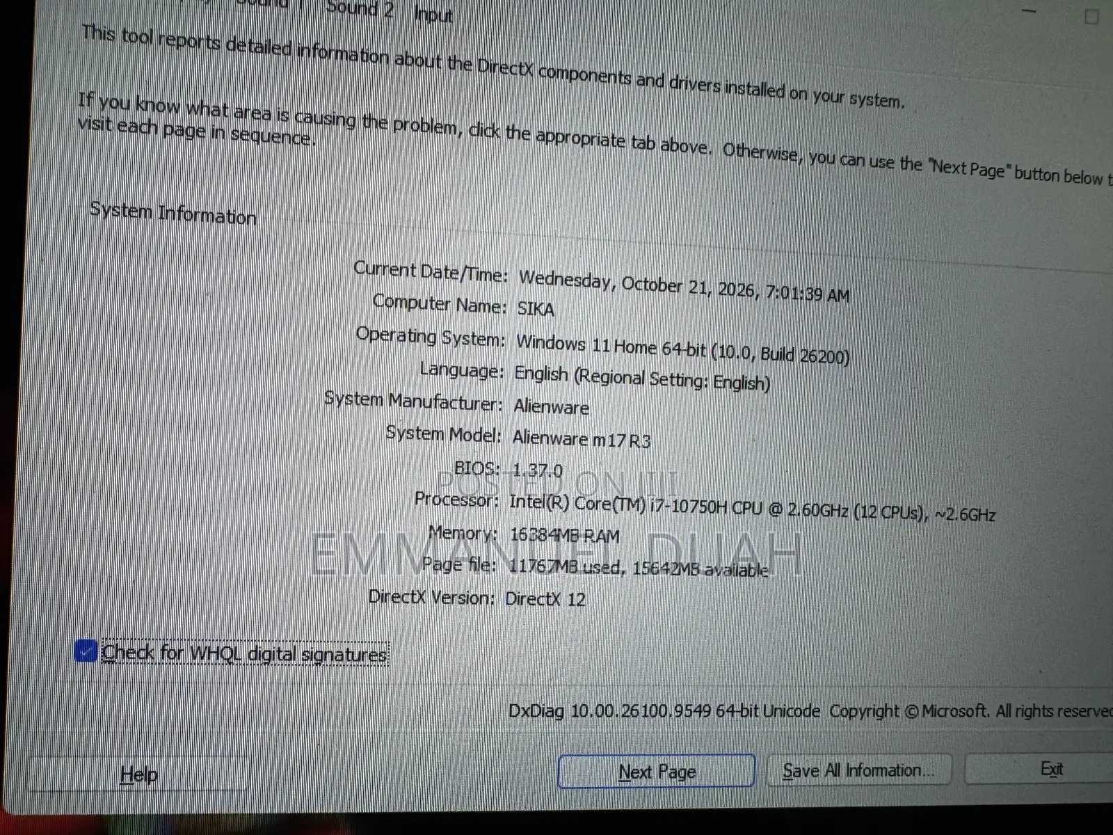 Laptop Alienware M17 R3 16GB Intel Core i7 SSD 1T