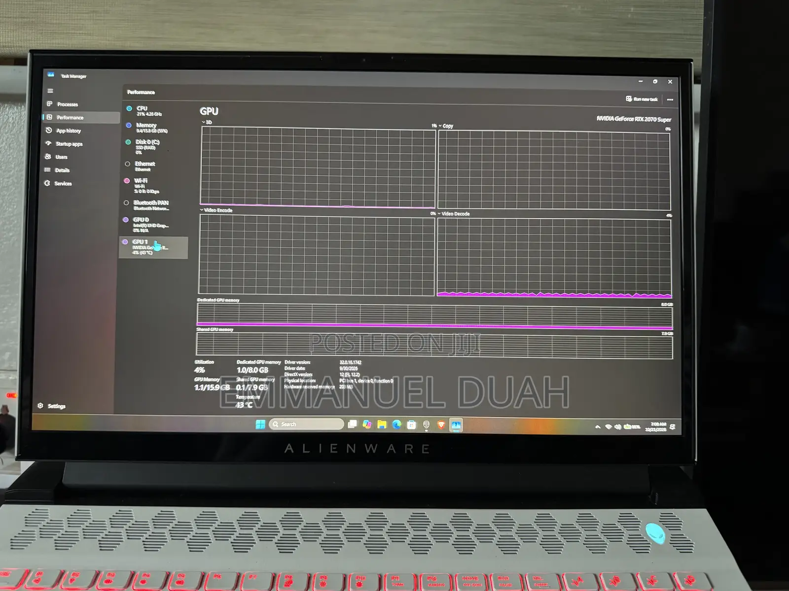 Laptop Alienware M17 R3 16GB Intel Core i7 SSD 1T