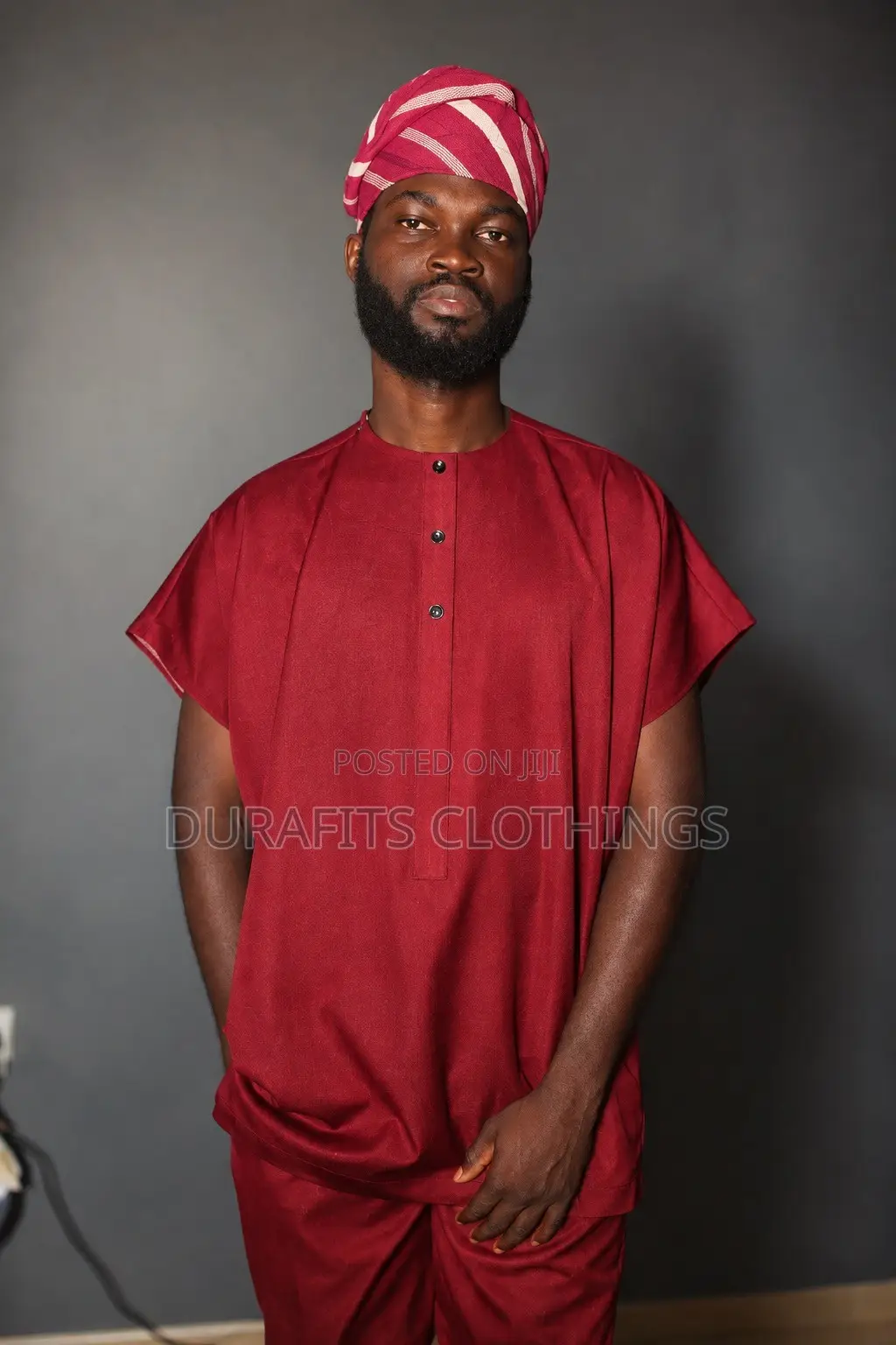 Men's Tailored Burgundy Top & Trousers Set