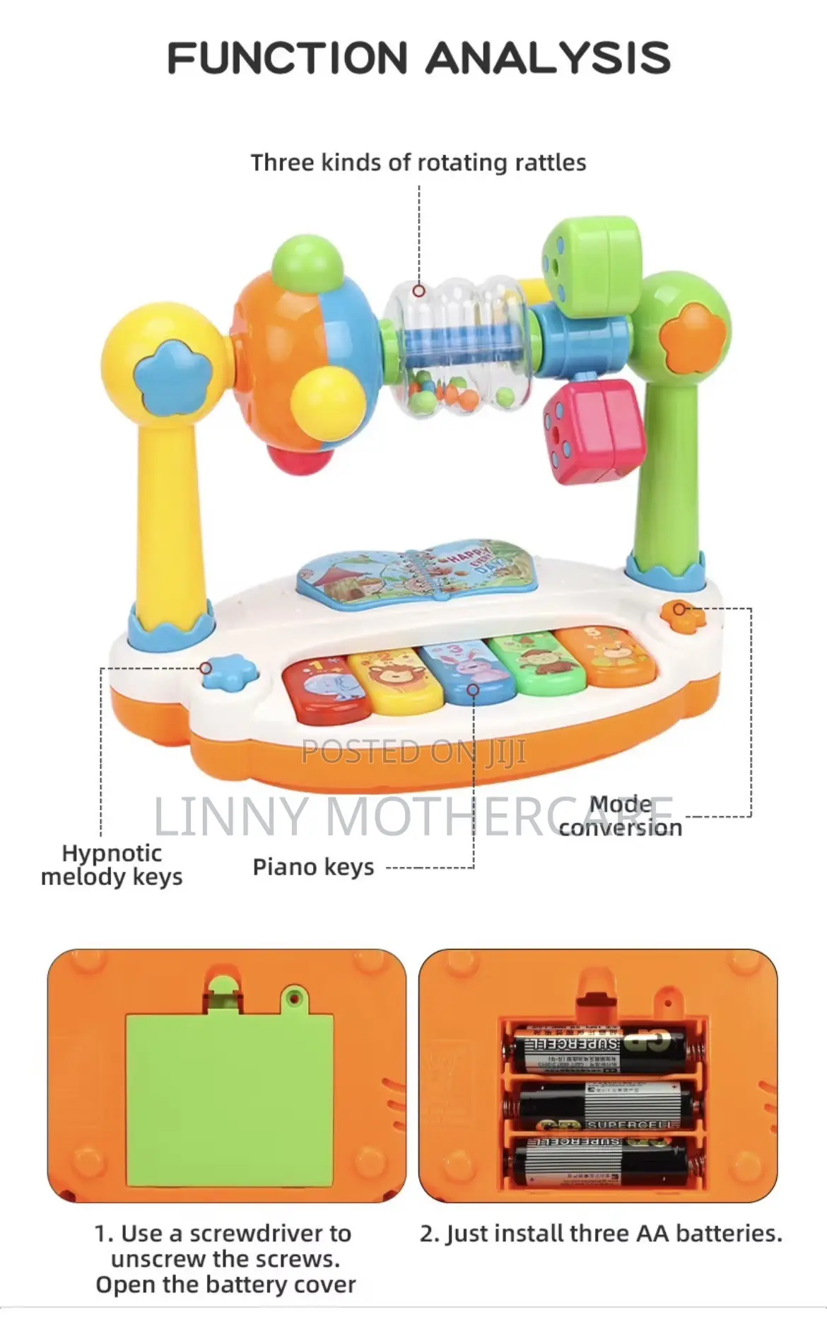 Children's Rotating Musical Toy Piano With Lighting
