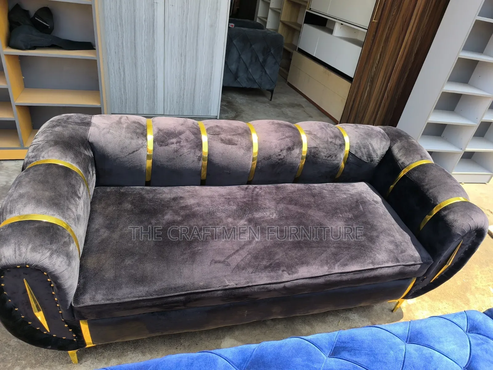 Luxury Velvet Black 3 in 1 Sofa