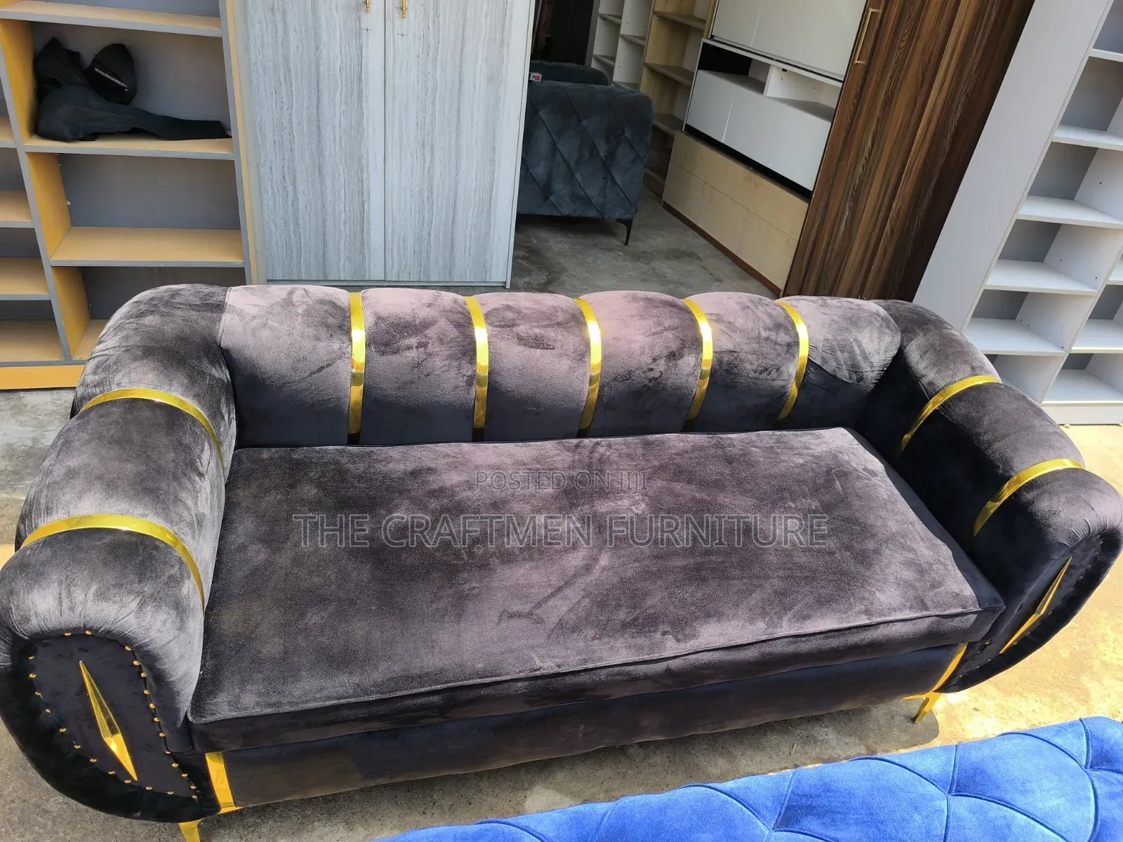 Luxury Velvet Black 3 in 1 Sofa