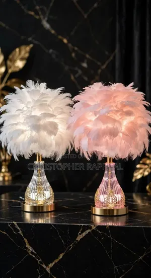 Luxury Feather Table Lamp Crystal Base White & Pink