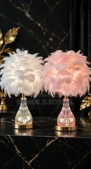 Luxury Feather Table Lamp Crystal Base White & Pink