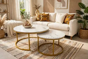 2in1 Luxury Nesting Coffee Table - White Faux Marble Top