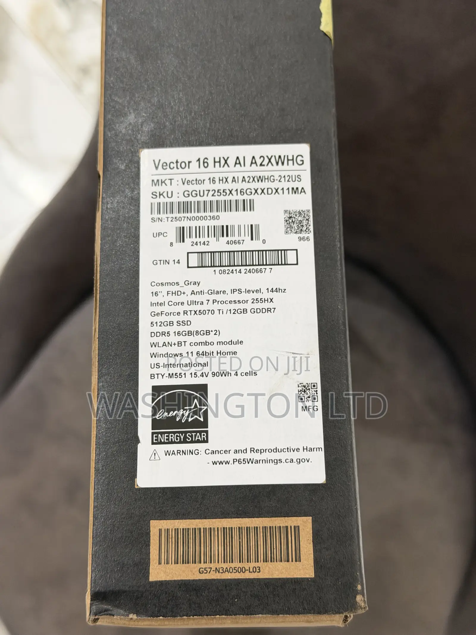 New Laptop MSI Vector 16 HX AI A2XWIG 16GB Intel Core Ultra 7 SSD 512GB