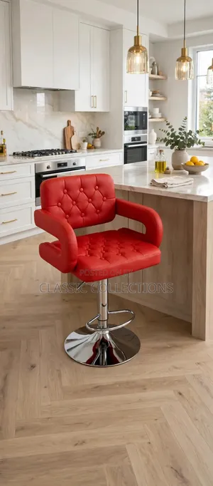 Hydraulic Bar Chair- Height Adjustable-Tufted Leather With Chrome Base