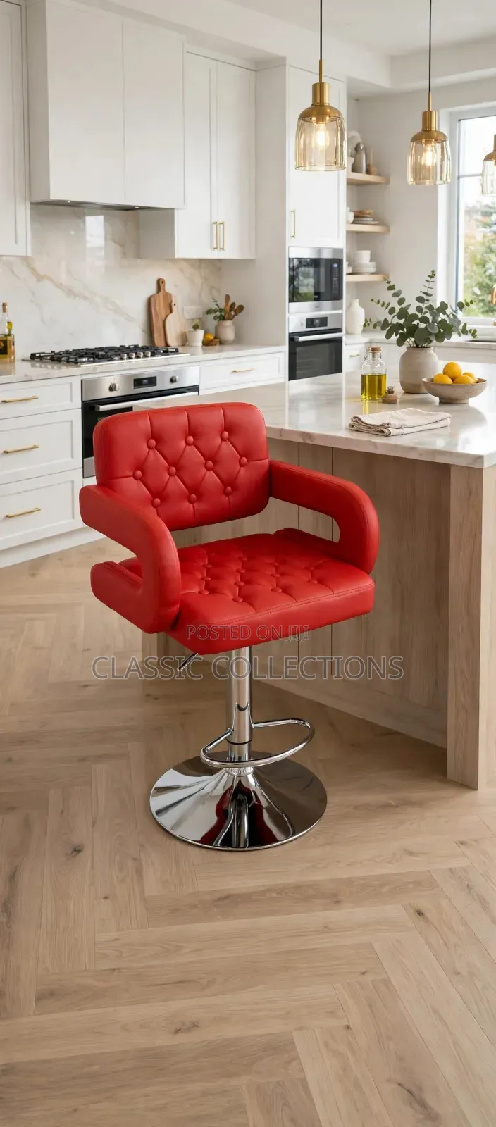 Hydraulic Bar Chair- Height Adjustable-Tufted Leather With Chrome Base