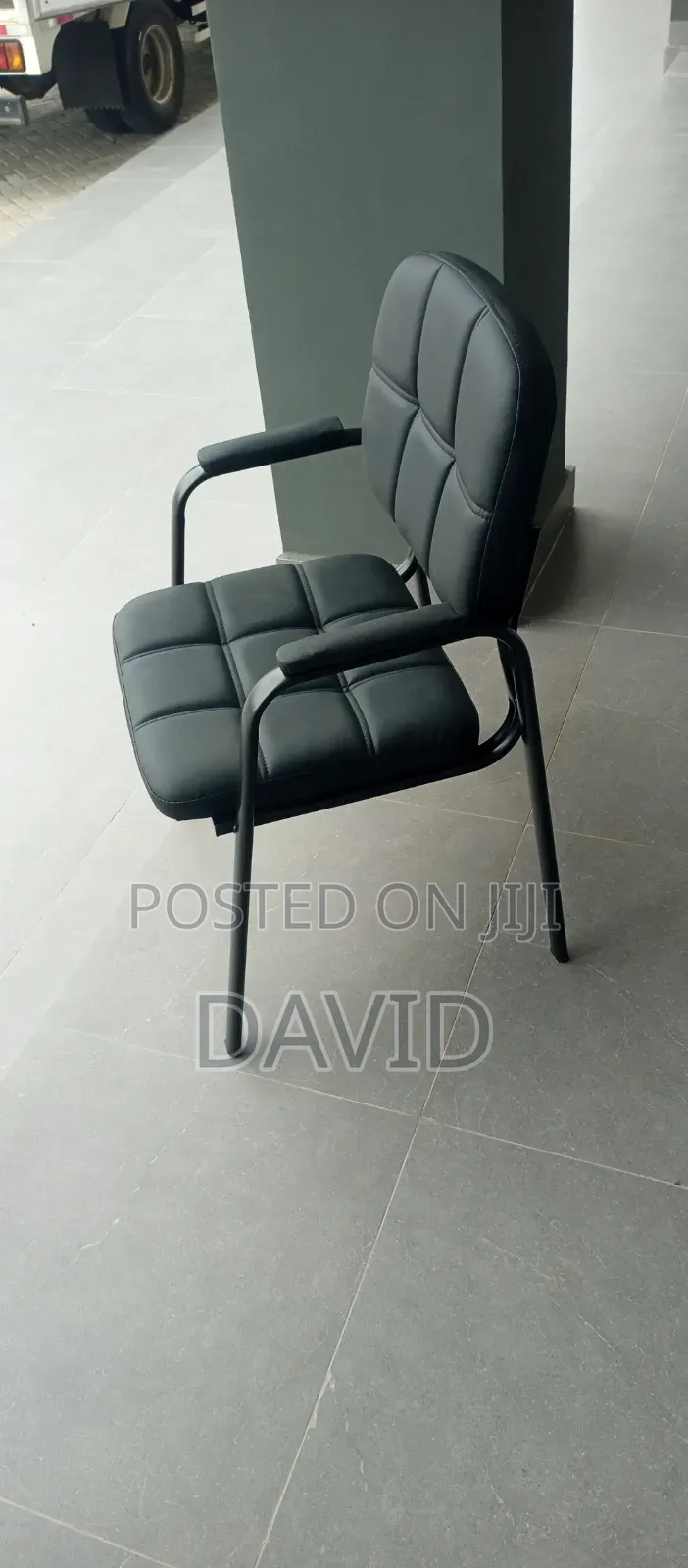 Black Leather Visitor/Waiting Room Office Chair. With Metal Frame