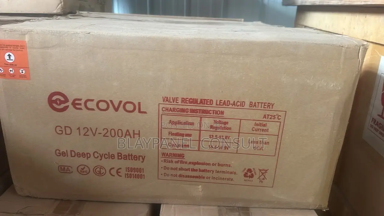 Ecovol 12v 200ah Solar Gel Battery