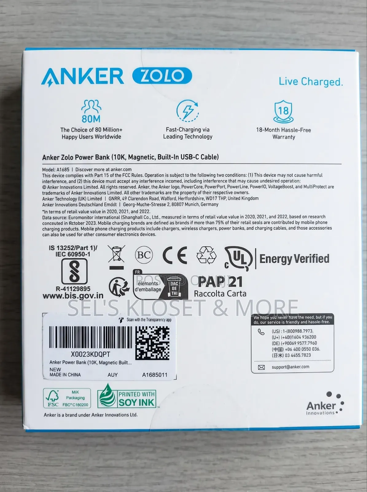 Anker Zolo Power Bank (10K, Magnetic, Built-in USB-C Cable Model A1685