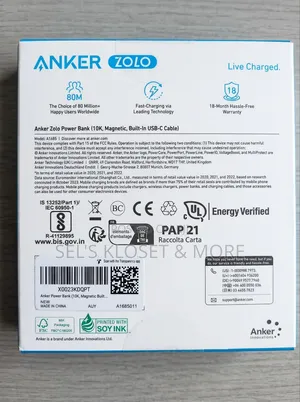 Anker Zolo Power Bank (10K, Magnetic, Built-in USB-C Cable Model A1685