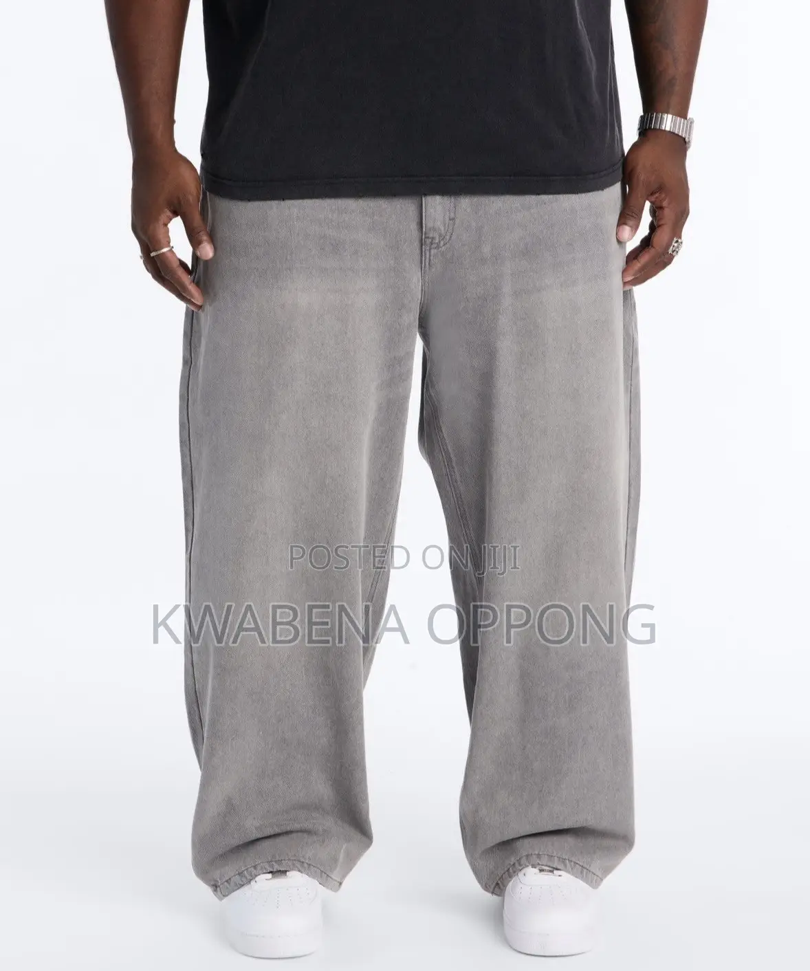 Fashion Nova Washed Dark Grey Baggy Jeans (W36-38)