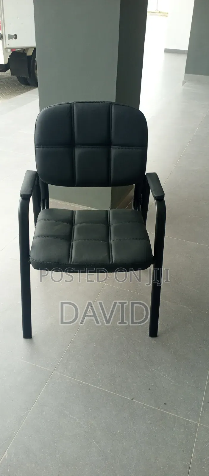 Black Leather Visitor/Waiting Room Office Chair. With Metal Frame