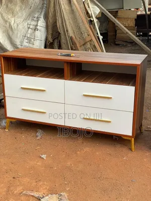 4 in 1 Builtin White and Brownwood Formica Board Wadrobe With TV Stand