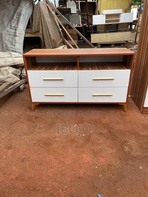 4 in 1 Builtin White and Brownwood Formica Board Wadrobe With TV Stand