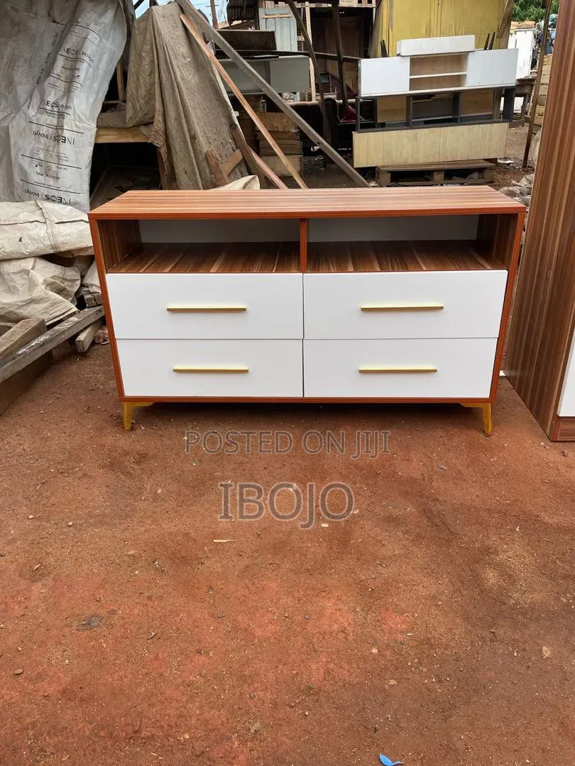 4 in 1 Builtin White and Brownwood Formica Board Wadrobe With TV Stand
