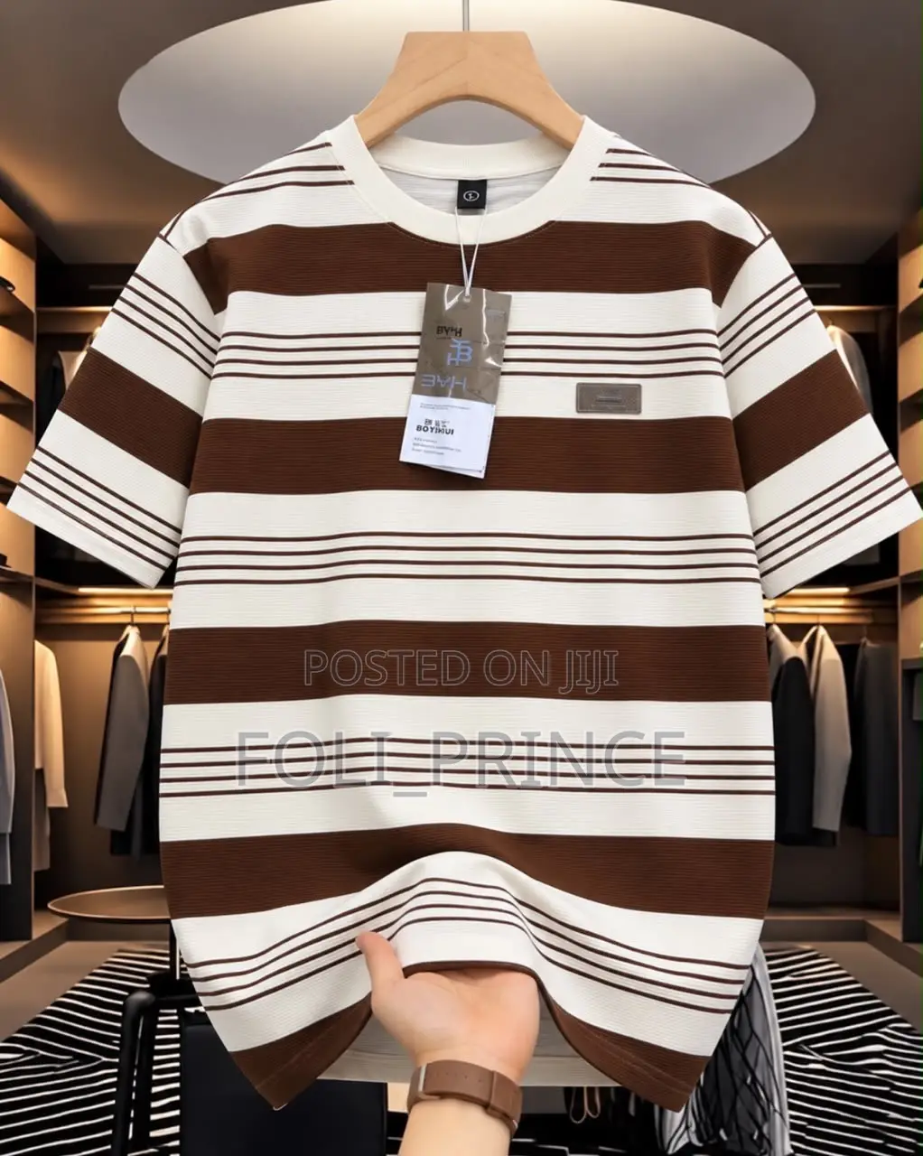 Premium Designer Striped Crewneck T-Shirt
