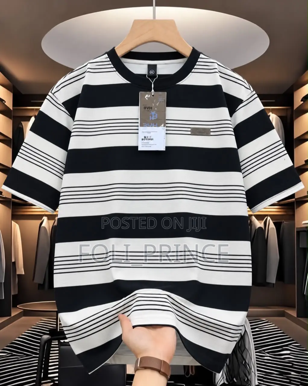 Premium Designer Striped Crewneck T-Shirt