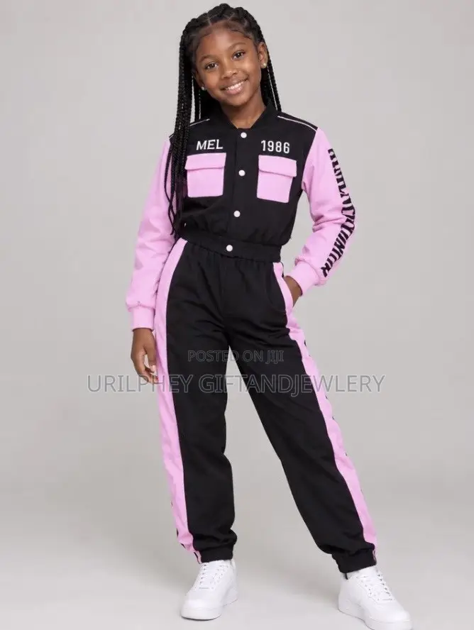 Pink & Black Girls’ Varsity Tracksuit