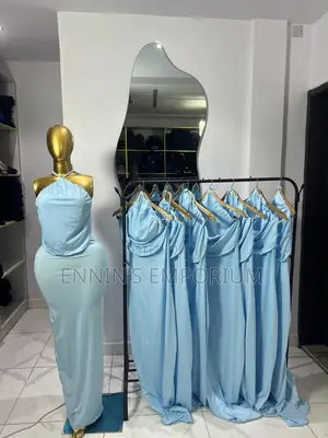 Light Blue Chiffon Halterneck Maxi Dress
