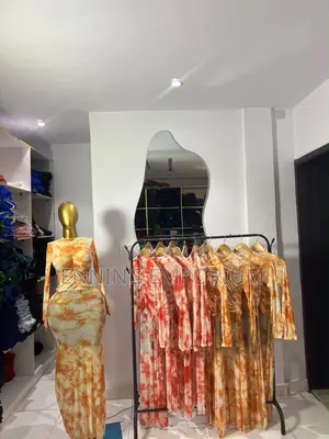 Elegant, Figure-Hugging Orange/ Red and White Tie-Dye Maxi Two Piece