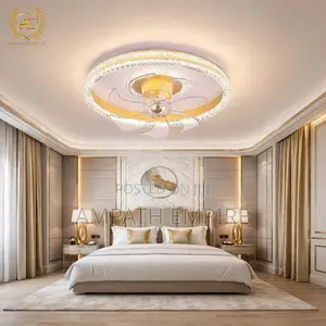 Summerwind Modern Crystal Ceiling Fan Light +Remote-80w Gold