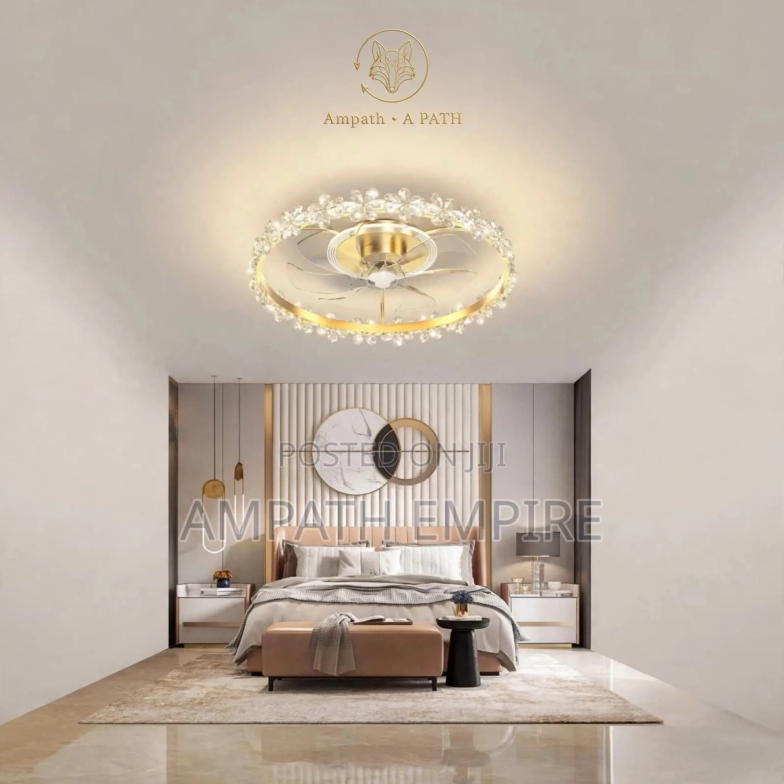 Summerwind Modern Crystal Ceiling Fan Light+ Remote 48w Gold