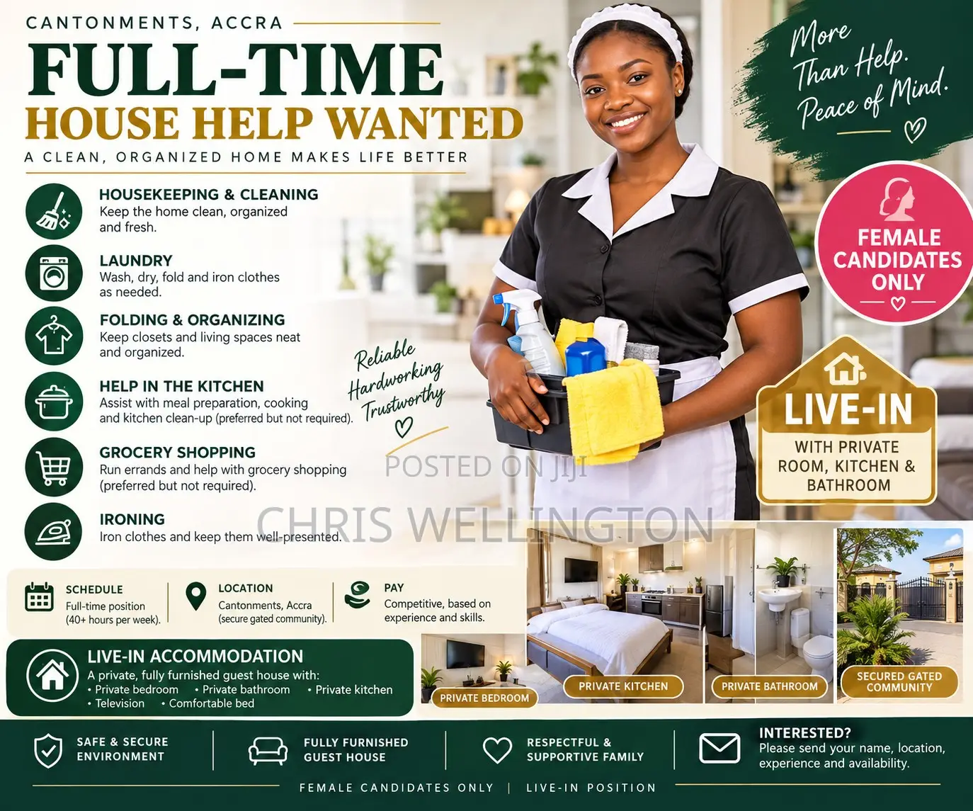 Full-Time House Help Wanted – Cantonments, Accra