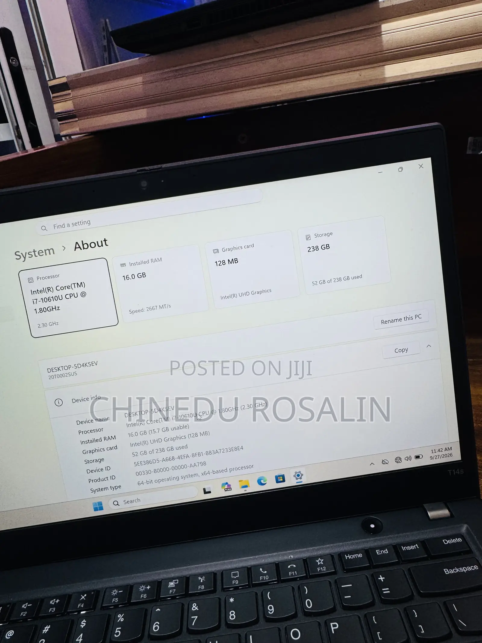 Laptop Lenovo ThinkPad T14s Gen 1 16GB Intel Core i7 SSD 256GB
