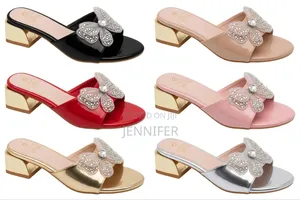 "MALKIA Butterfly Rhinestone Mules - Gold Block Heel - All Sizes