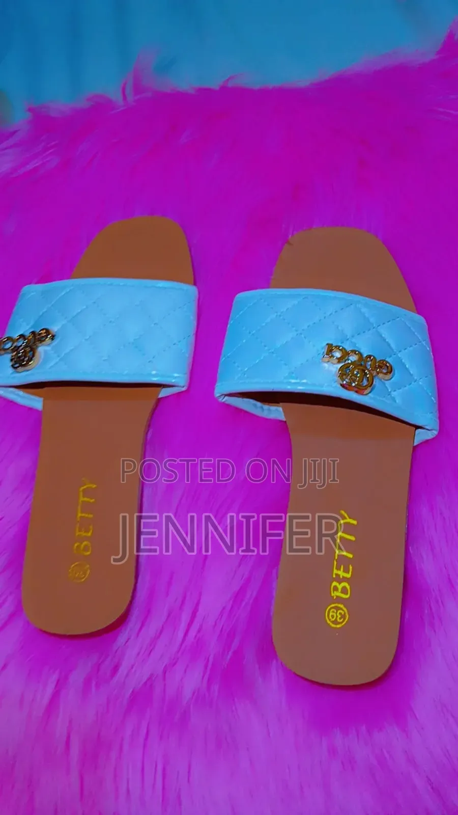 *BETTY Designer Quilted Slides With Gold Logo