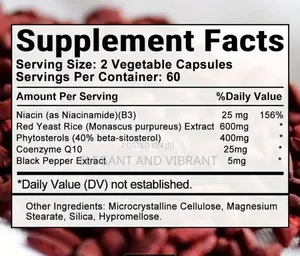 Cholesterol Health Supp, Contains Phytosterols,Coenzyme Q10,&Red Yeast