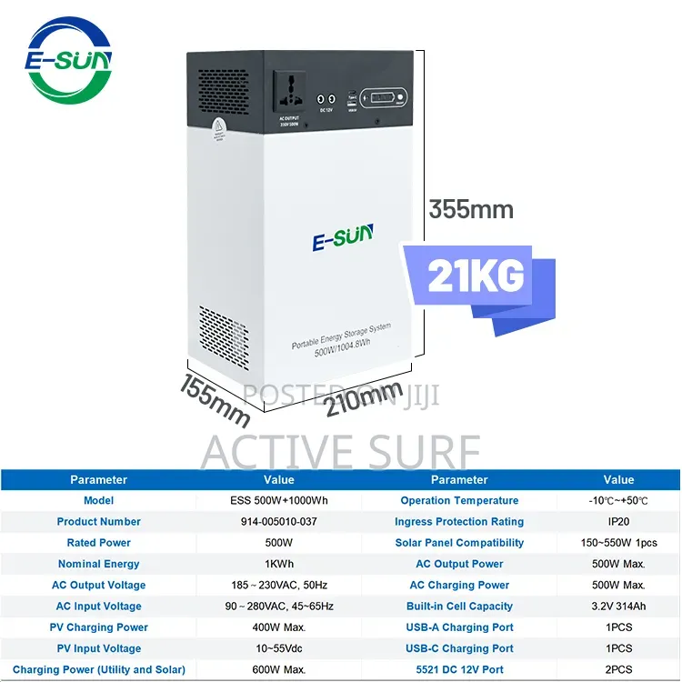 E-Sun 500W Portable Power Station 1004.8Wh – Solar Ready