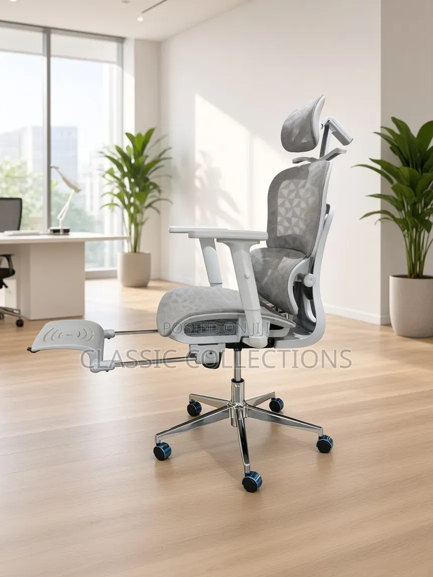 Full-Mesh Office Chair- Adjustable Headrest & Retractable Footrest