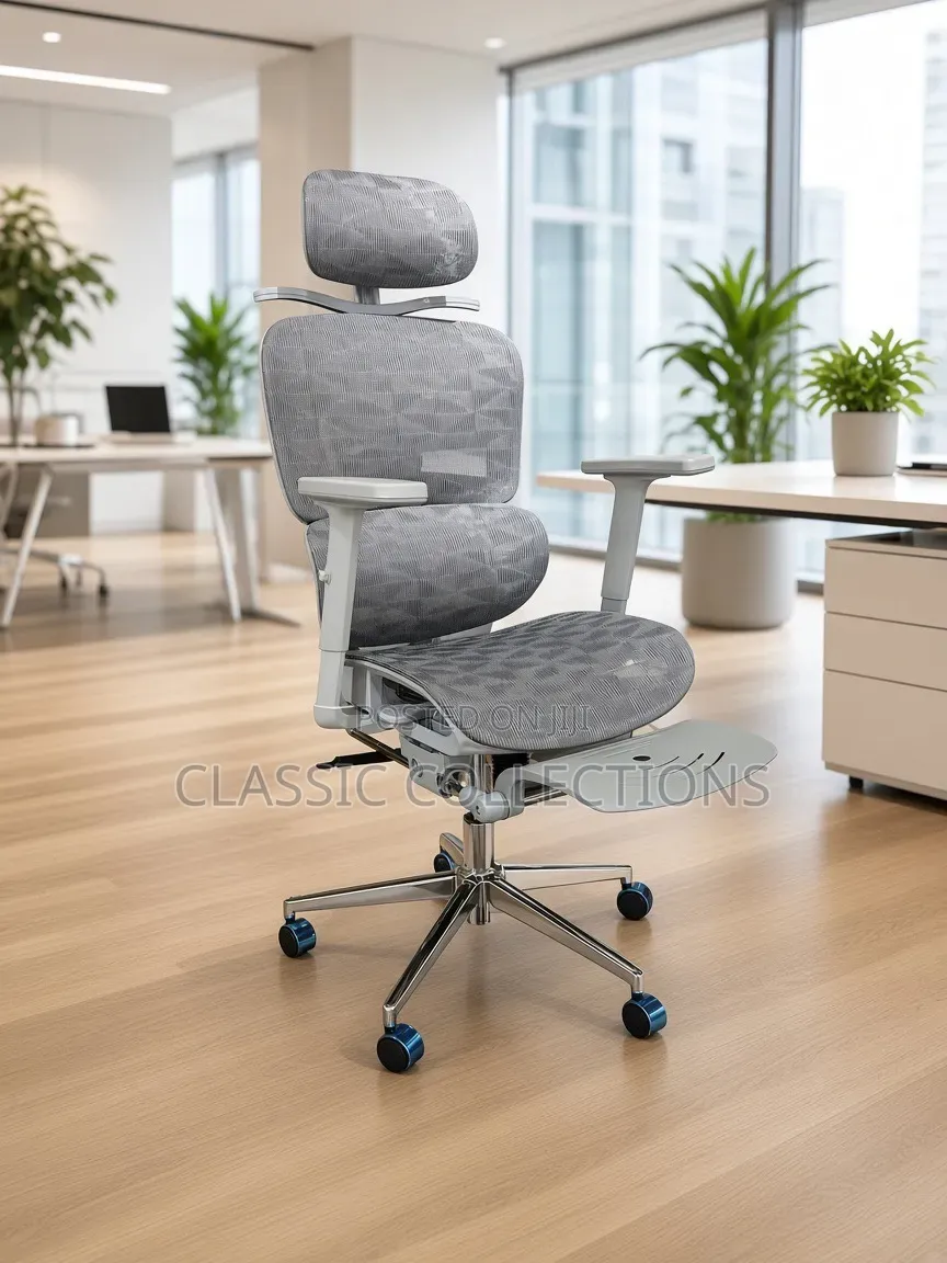 Full-Mesh Office Chair- Adjustable Headrest & Retractable Footrest