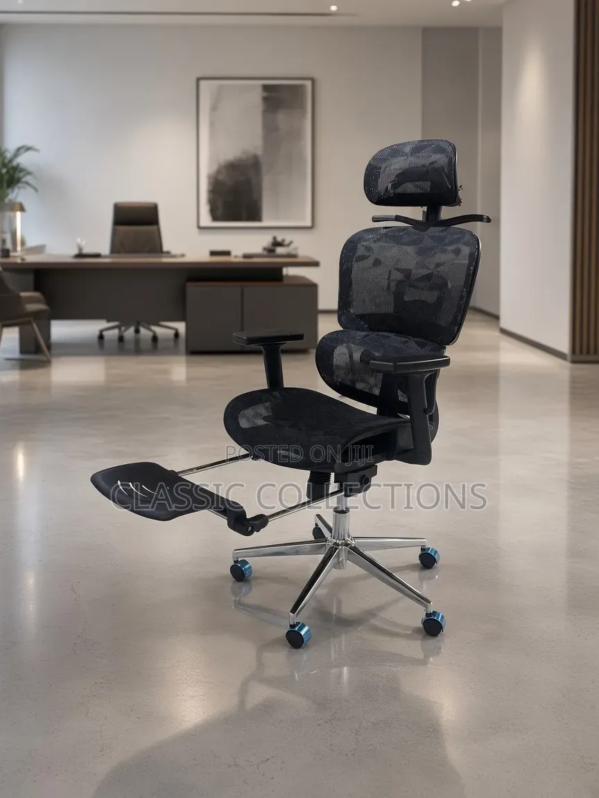 Full-Mesh Office Chair- Adjustable Headrest & Retractable Footrest
