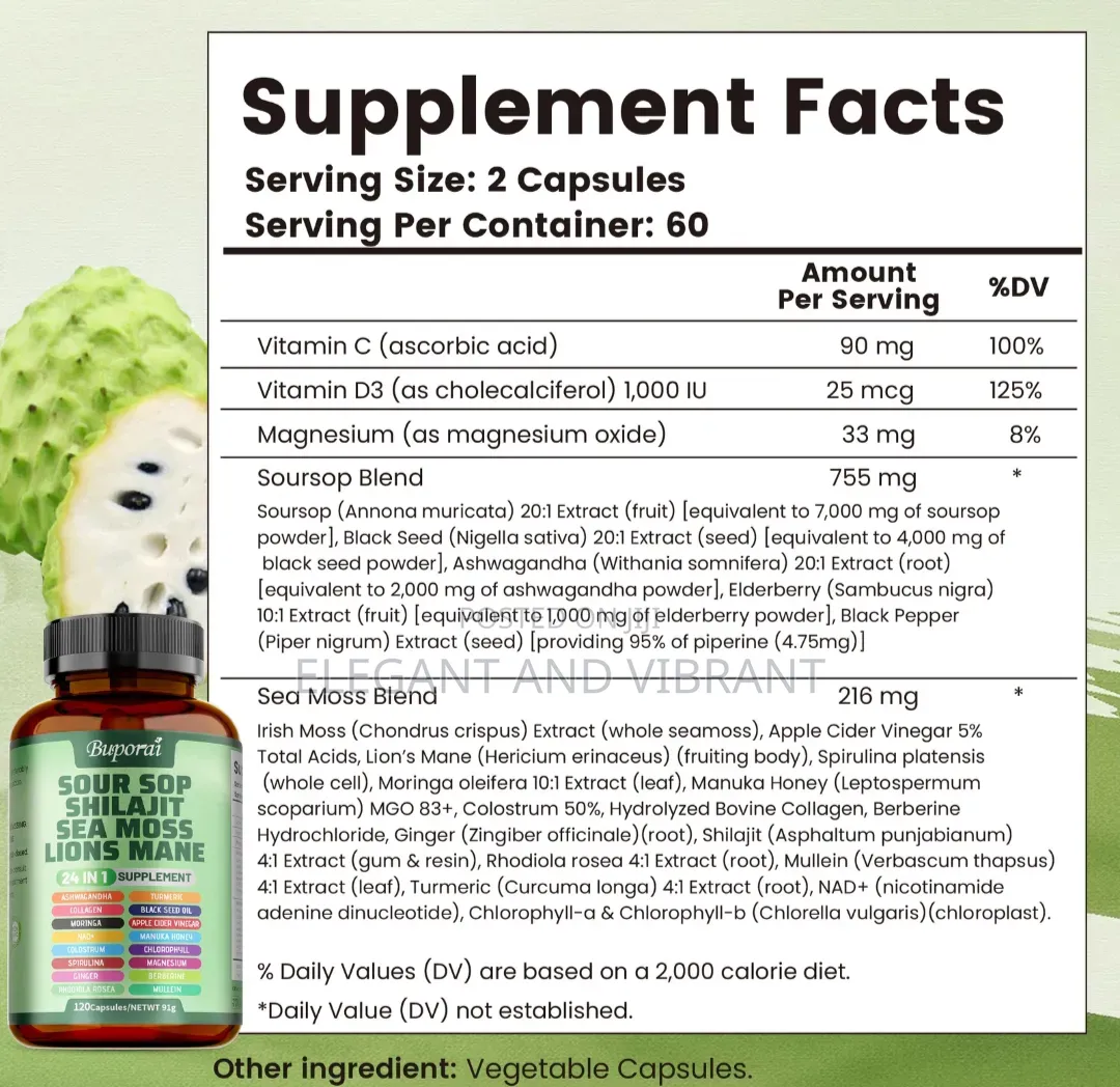 Sour Sop Shilajit Sea Moss Lion's Mane-Energy,Brain Boost,Immune Sup
