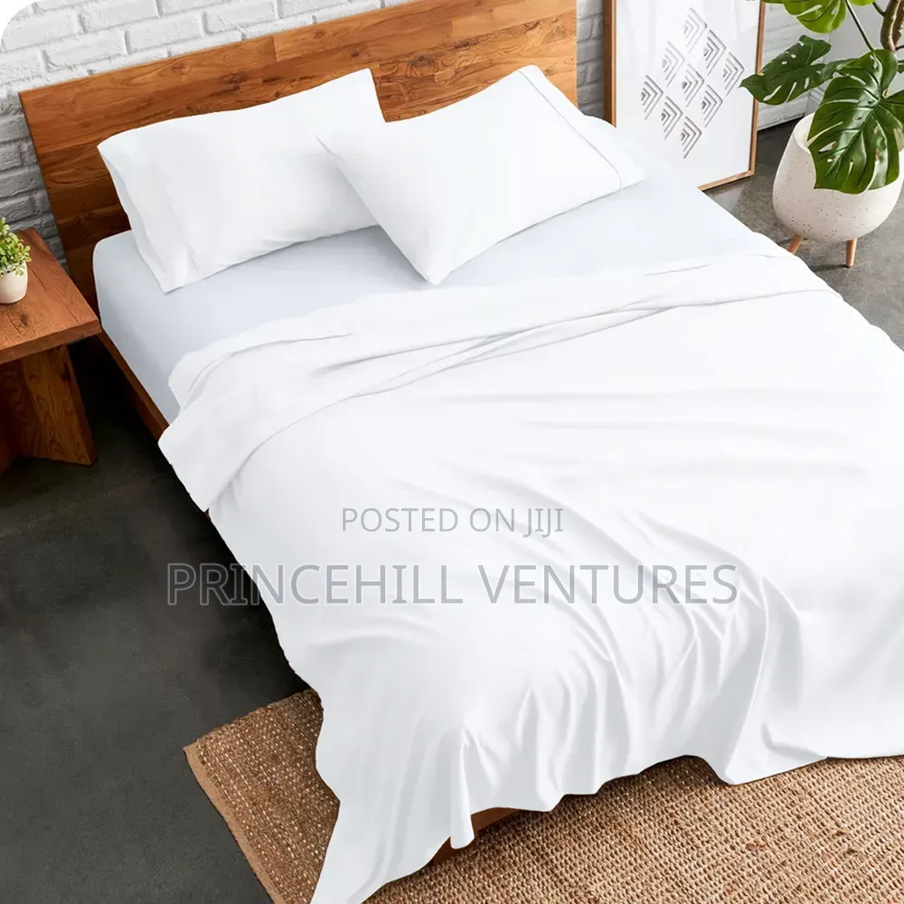 White Cotton Bedsheet Set With 2 Pillow Case - Double Bed