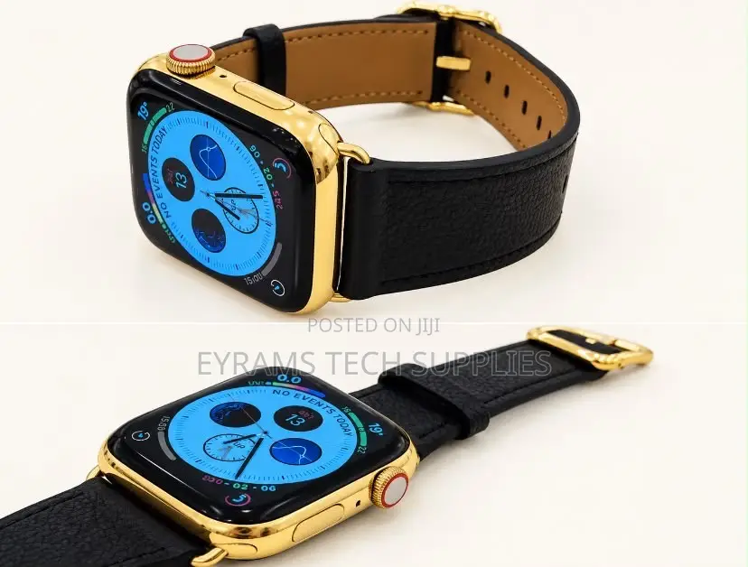 24K Gold Plated Apple Watch Series 9 45mm Black Leather GPS+LTE