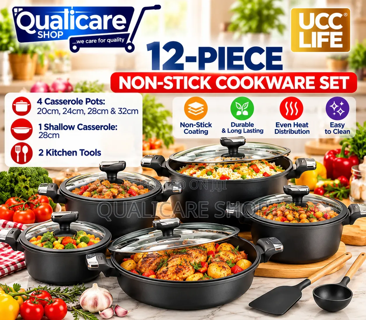 Ucc Life 12pcs Non - Stick Casserole Set